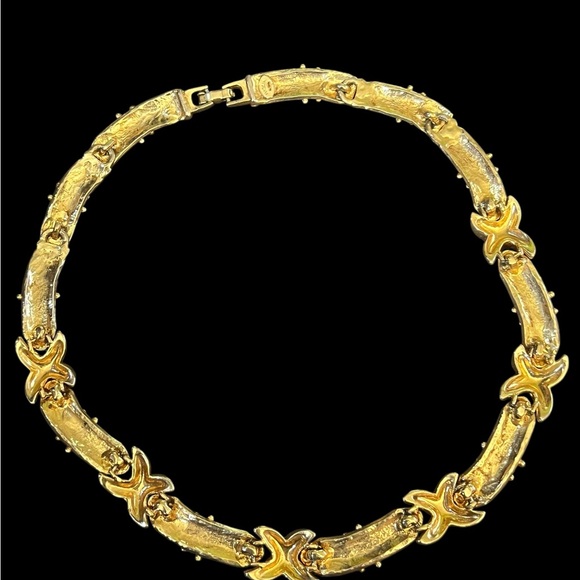 Vintage Rhinestone X Gold Tone Bar Link Collar Necklace - Picture 10 of 12